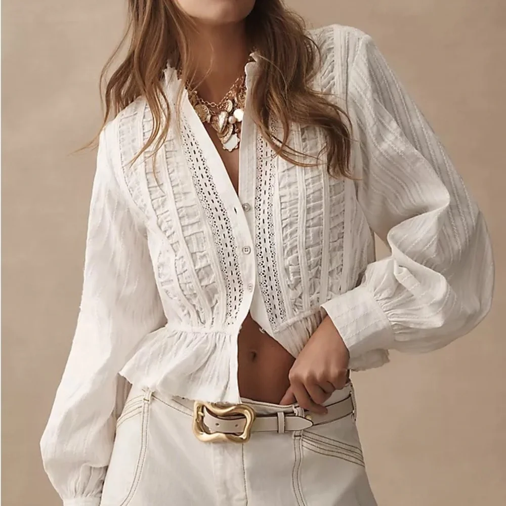 NWT Size L - Anthropologie 100% Cotton Ruched Delicate Blouse (NWT US$ 128) - Picture 1 of 15